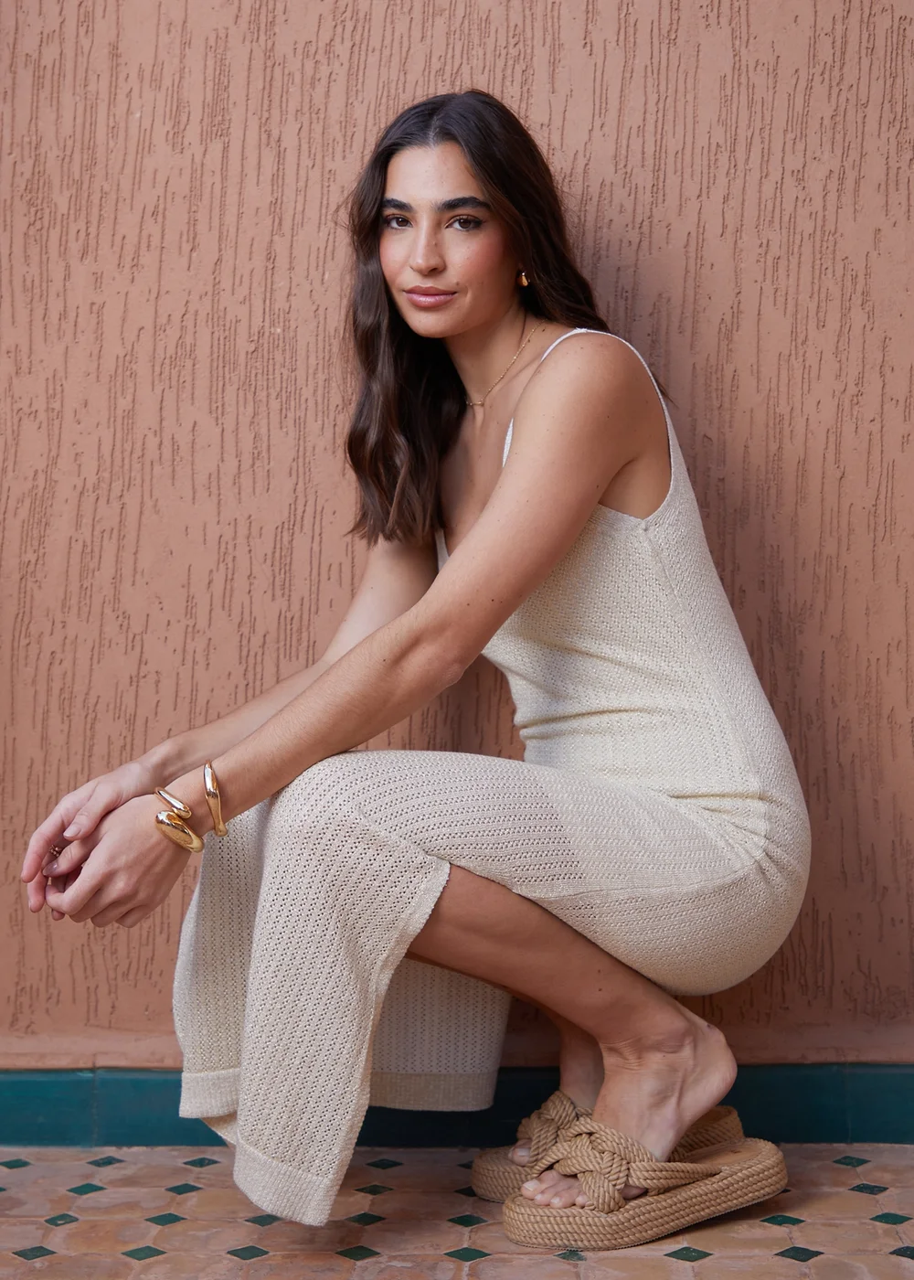 Threadbare Gold Birch Metallic Crochet Knit Maxi Cami Dress - 8 Image 5