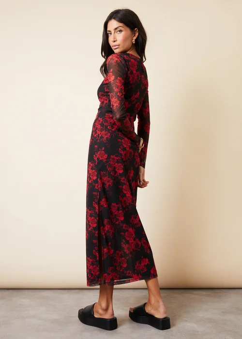 Threadbare Black Blooming Printed Long Sleeve Mesh Midi Dress - 8 Image 2