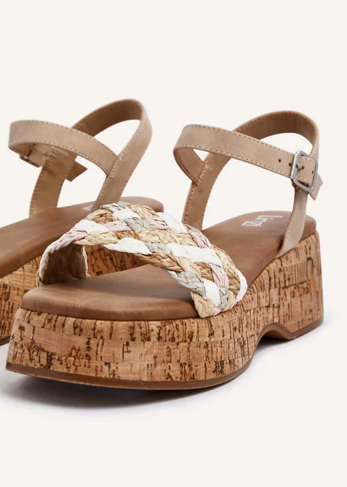 Linzi Dannie Neutral Weaved Cork Wedged Flatform - 3 Image 4