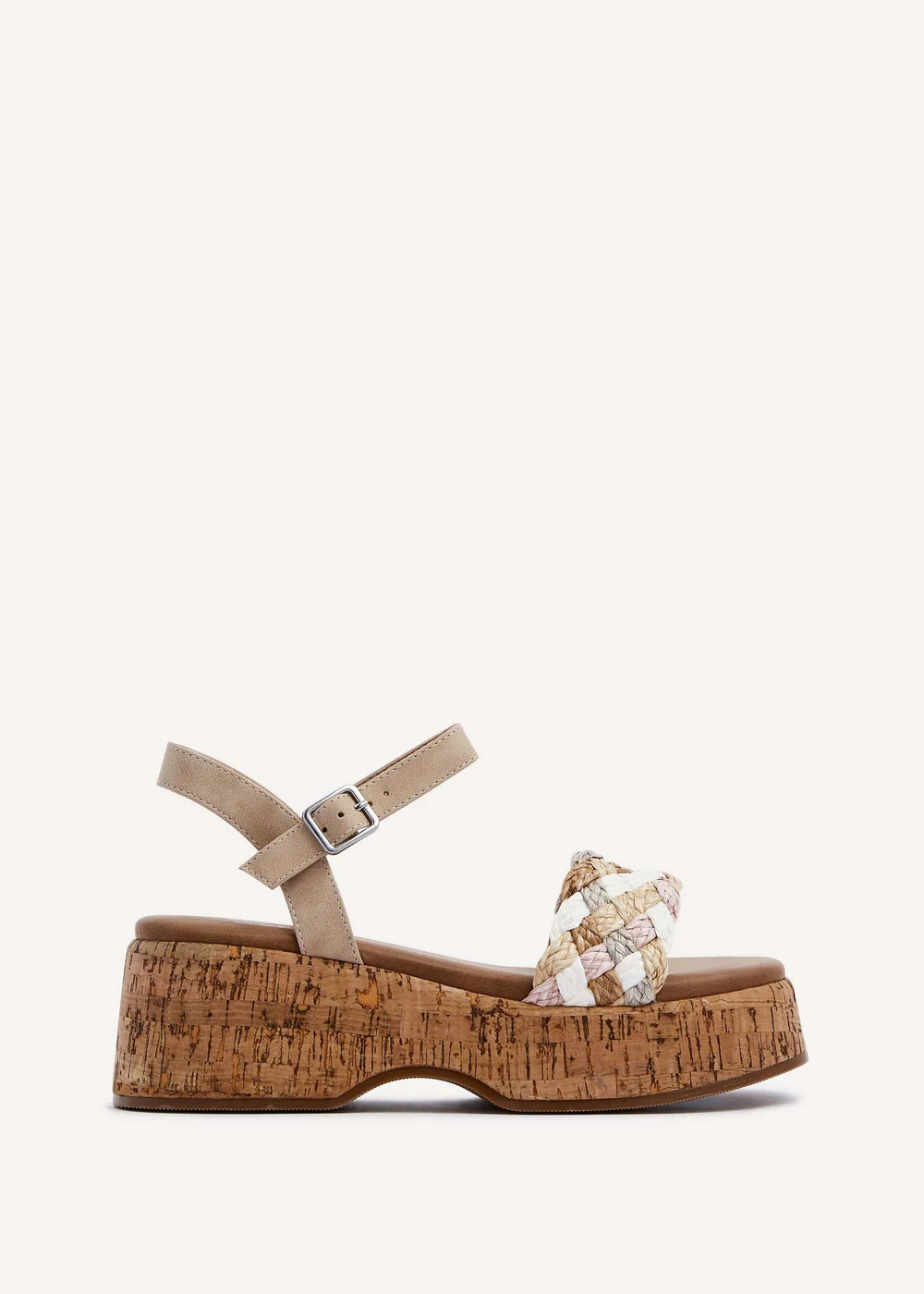 Linzi Dannie Neutral Weaved Cork Wedged Flatform - 3 Image 2