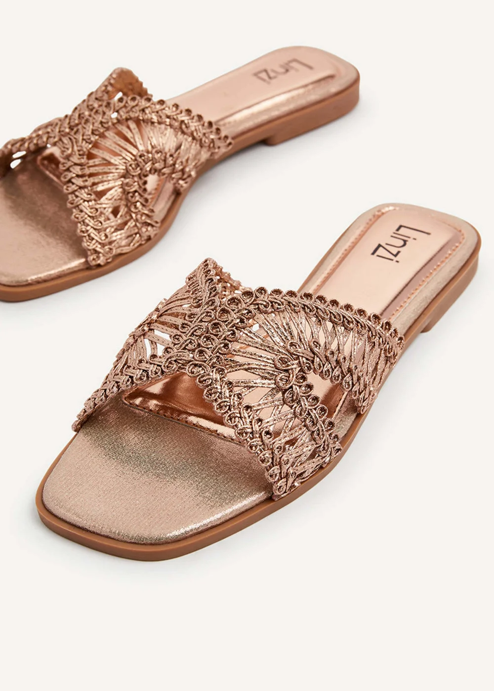 Linzi Kalina Rose Gold Faux Leather Knitted Slider Sandal - 3 Image 5