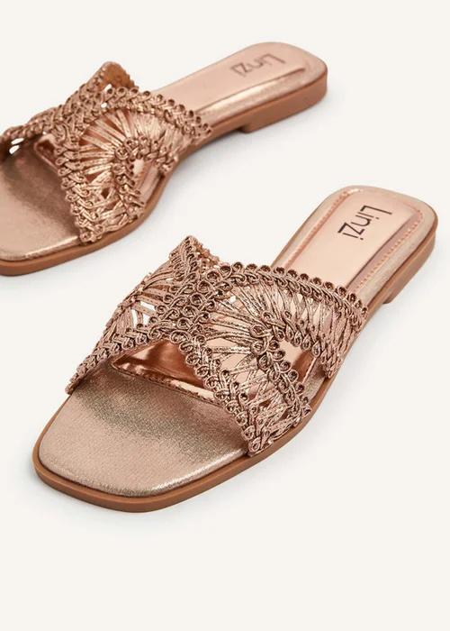 Linzi Kalina Rose Gold Faux Leather Knitted Slider Sandal - 3 Image 5