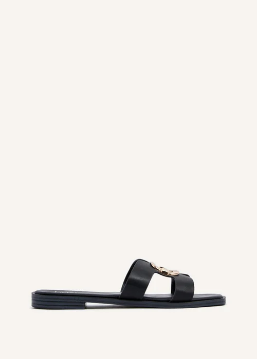 Linzi Vida Black Faux Leather Flat Sandal - 3 Image 2