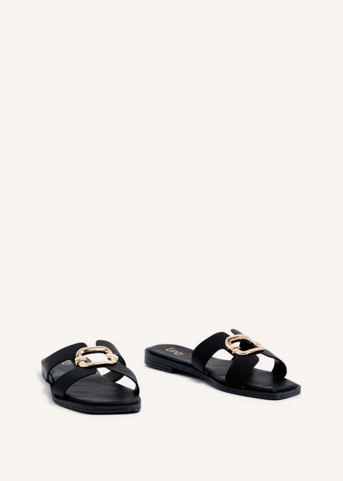 Linzi Vida Black Faux Leather Flat Sandal - 3 Image 3