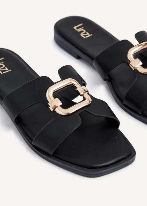 Linzi Vida Black Faux Leather Flat Sandal - 3 Image 4
