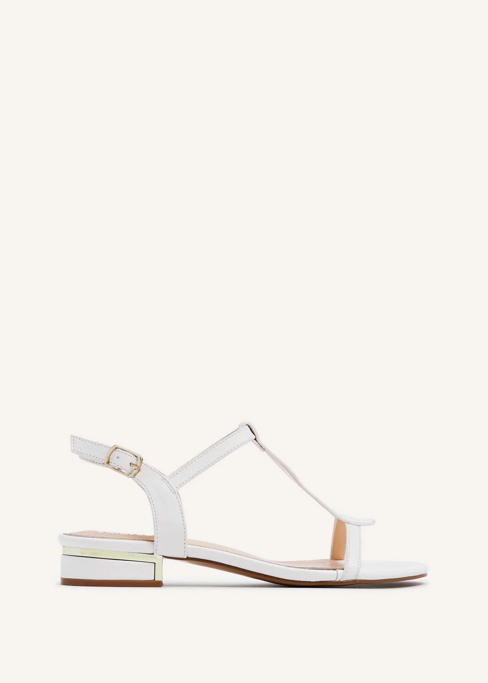 Linzi Lavish White T-Bar Low Block Heeled Sandals - 3 Image 2