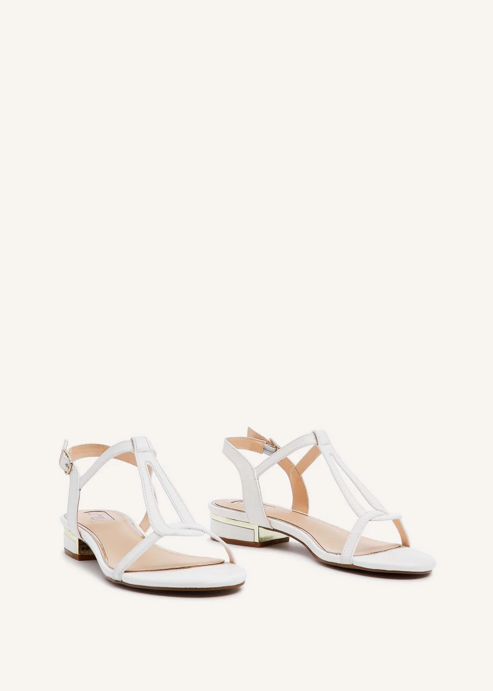 Linzi Lavish White T-Bar Low Block Heeled Sandals - 3 Image 3