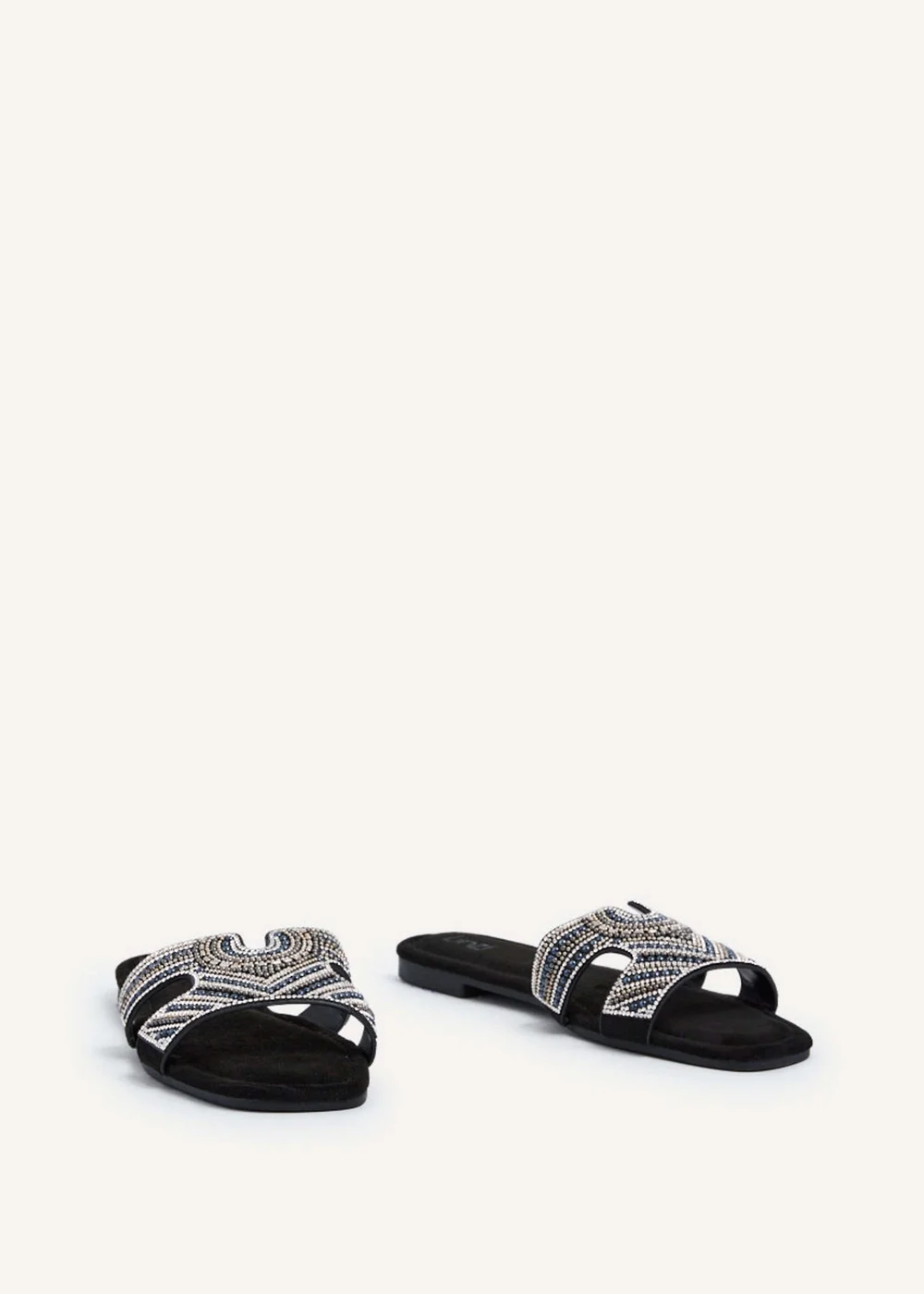 Linzi Indira Black Suede Aztec Design Embellished Slider Sandal - 3 Image 3