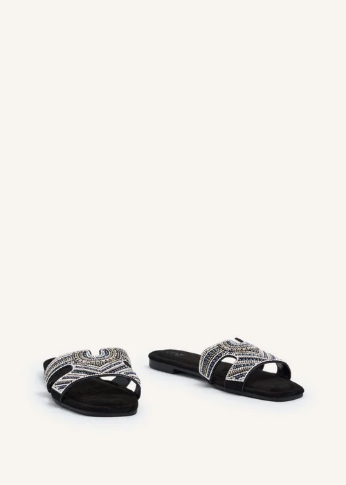 Linzi Indira Black Suede Aztec Design Embellished Slider Sandal - 3 Image 3