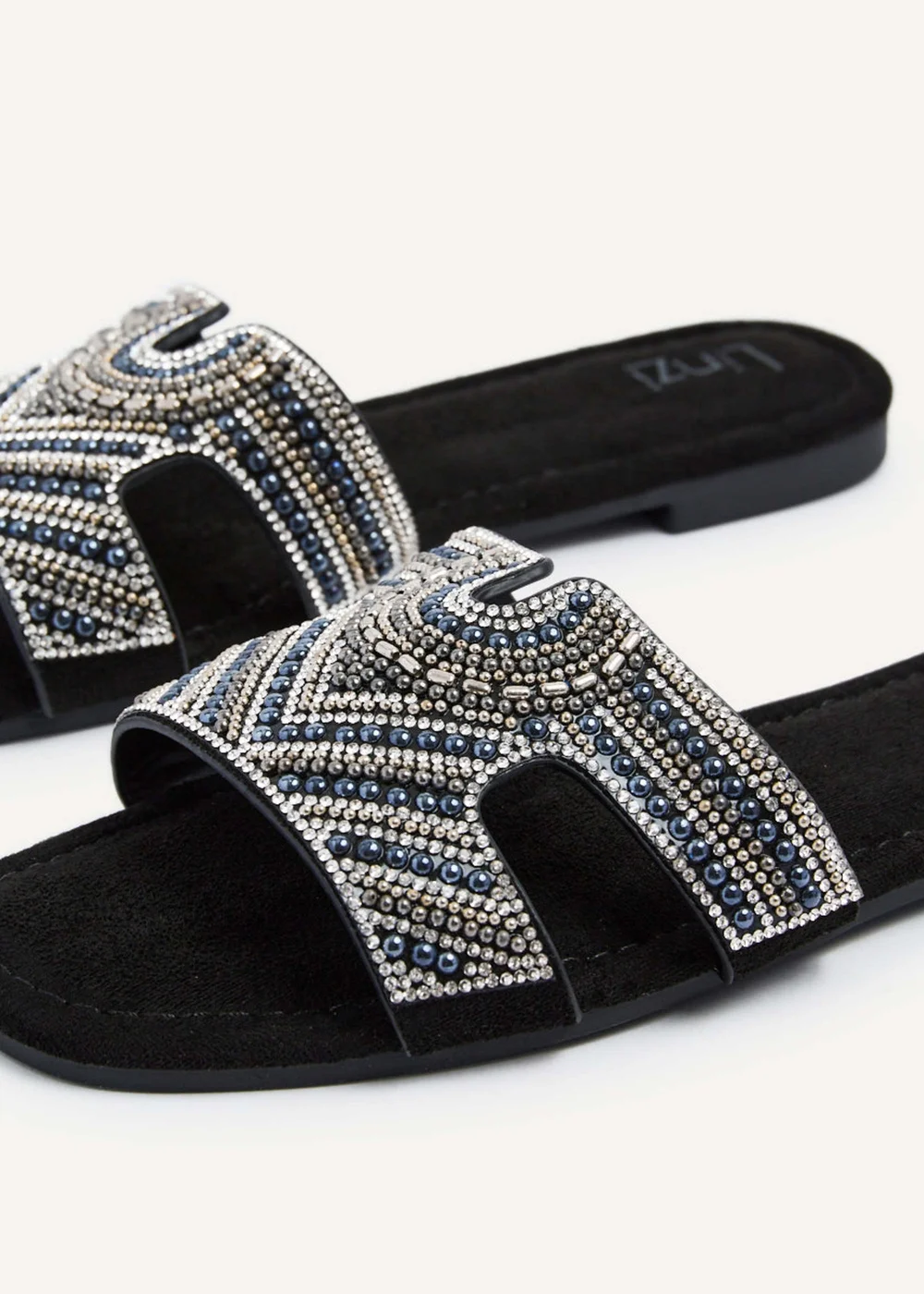 Linzi Indira Black Suede Aztec Design Embellished Slider Sandal - 3 Image 4