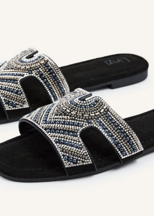 Linzi Indira Black Suede Aztec Design Embellished Slider Sandal - 3 Image 4