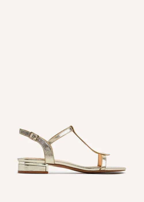 Linzi Lavish Gold T-Bar Low Block Heeled Sandals - 3 Image 2