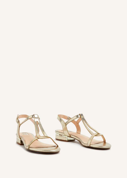 Linzi Lavish Gold T-Bar Low Block Heeled Sandals - 3 Image 3
