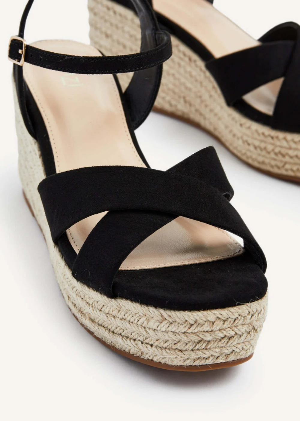 Linzi Vision Black Faux Suede Crossover Rope Detail Wedge - 3 Image 4