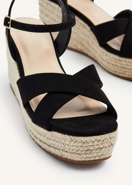 Linzi Vision Black Faux Suede Crossover Rope Detail Wedge - 3 Image 4