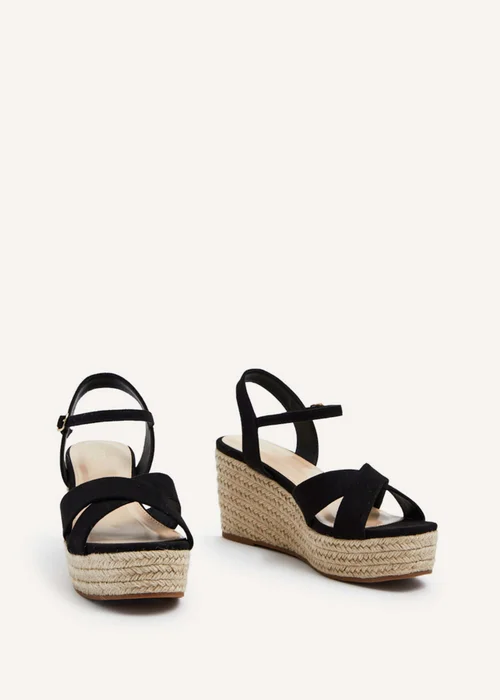 Linzi Vision Black Faux Suede Crossover Rope Detail Wedge - 3 Image 3