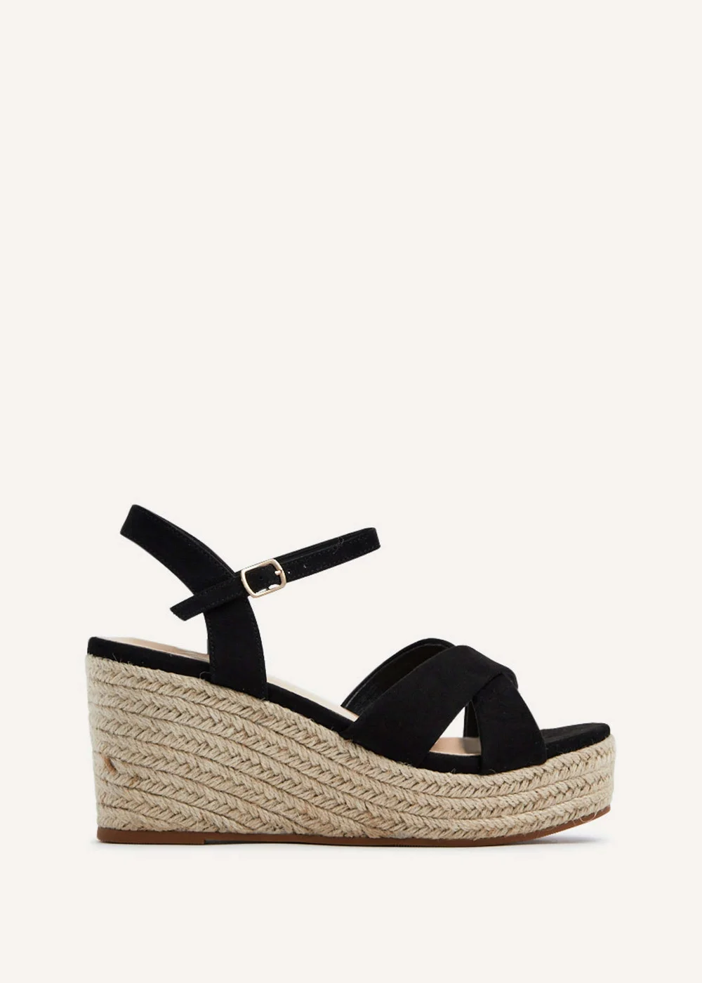 Linzi Vision Black Faux Suede Crossover Rope Detail Wedge - 3 Image 2