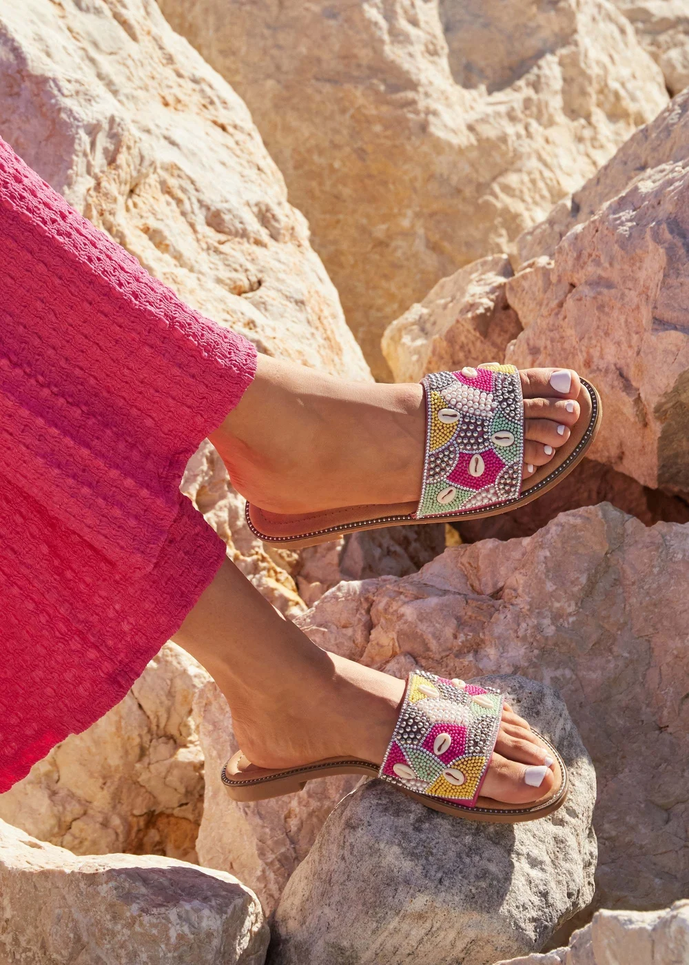 Linzi Seanna Fuchsia and Yellow Embellished Shell Slider - 3 Image 1