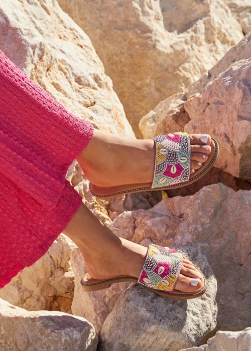 Linzi Seanna Fuchsia and Yellow Embellished Shell Slider - 3 Image 1