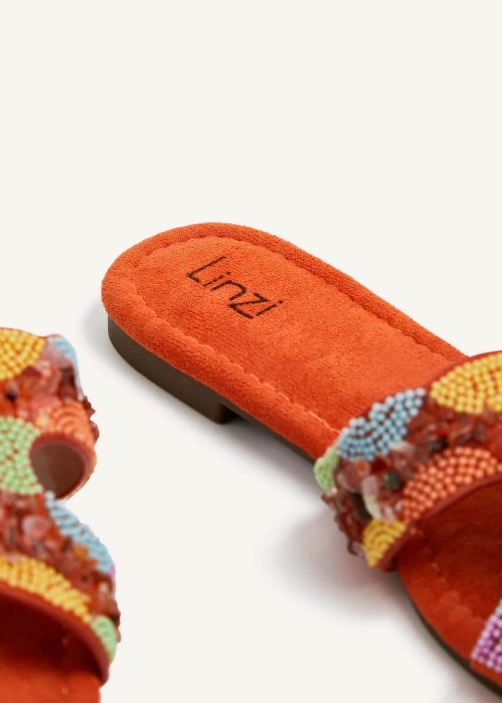 Linzi Zahara Orange Faux Suede Embellished Slider Sandal - 3 Image 5