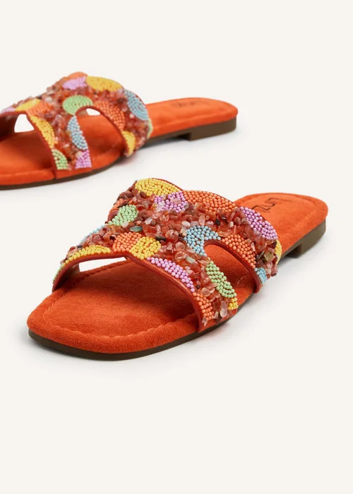 Linzi Zahara Orange Faux Suede Embellished Slider Sandal - 3 Image 4