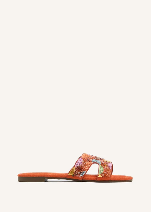 Linzi Zahara Orange Faux Suede Embellished Slider Sandal - 3 Image 2