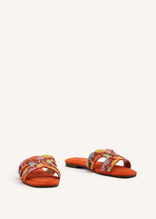Linzi Zahara Orange Faux Suede Embellished Slider Sandal - 3 Image 3