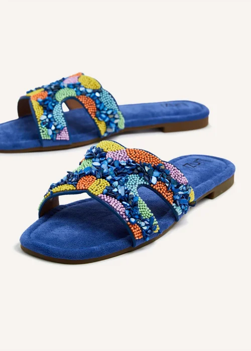 Linzi Zahara Cobalt Blue Faux Suede Embellished Slider Sandal - 3 Image 4