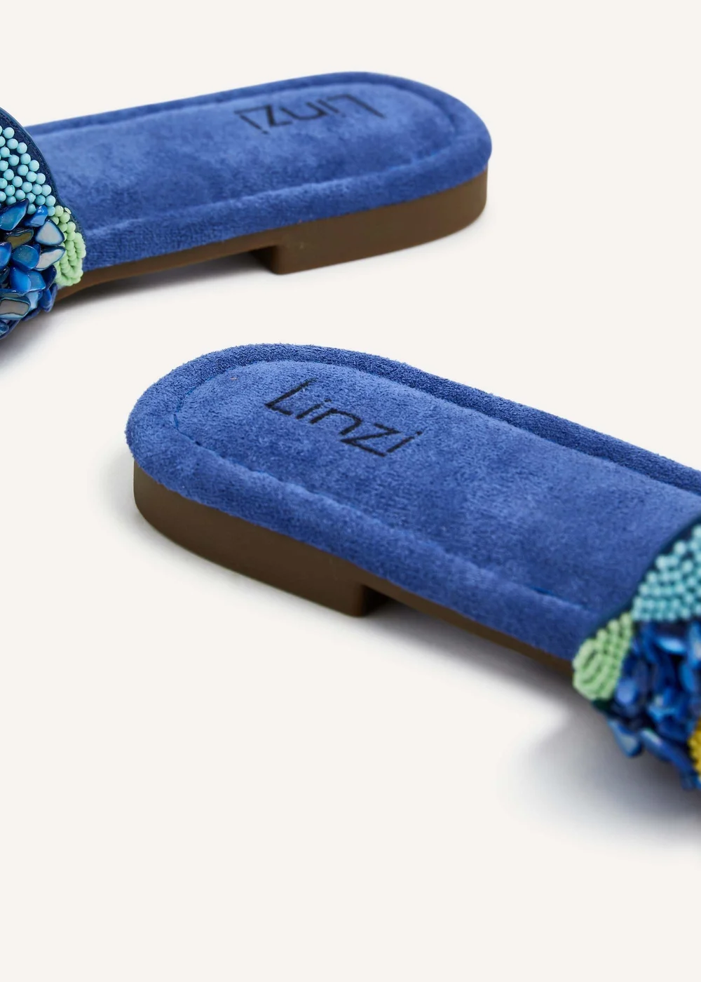 Linzi Zahara Cobalt Blue Faux Suede Embellished Slider Sandal - 3 Image 5