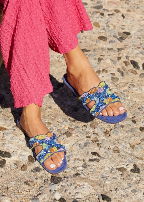 Linzi Zahara Cobalt Blue Faux Suede Embellished Slider Sandal - 3 Image 1