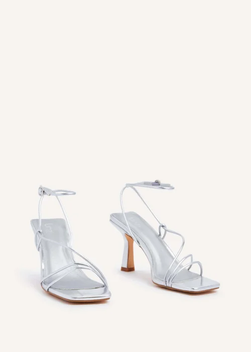 Linzi Vesper Silver Faux Leather Strappy Wrap Around Heeled Sandal - 3 Image 3