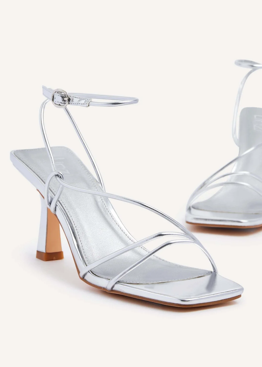 Linzi Vesper Silver Faux Leather Strappy Wrap Around Heeled Sandal - 3 Image 4