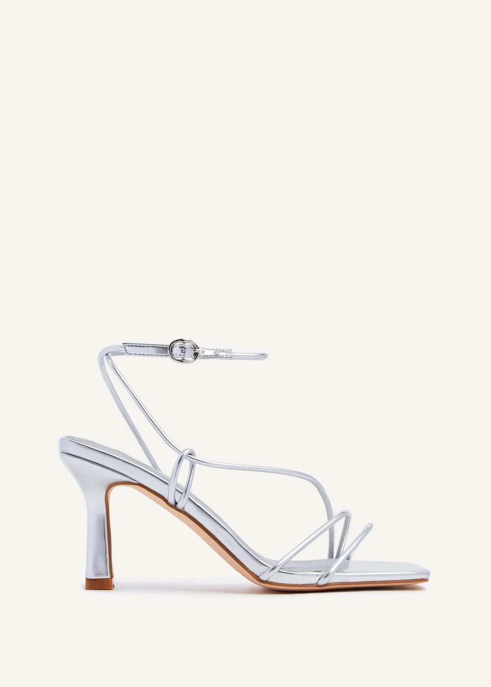 Linzi Vesper Silver Faux Leather Strappy Wrap Around Heeled Sandal - 3 Image 2