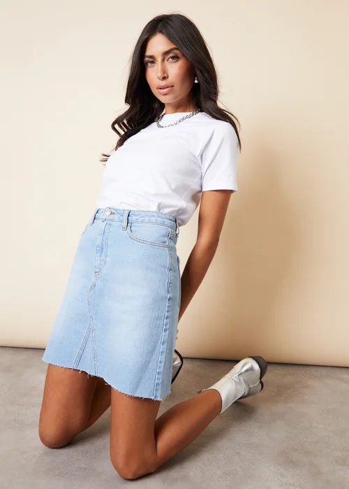 Threadbare Light Blue Rochelle Raw Hem Denim Mini Skirt - Size 14 Image 1