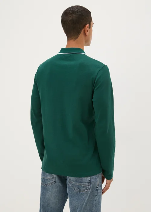 Green Tipped Interlock Long Sleeve Polo Shirt - S Image 2