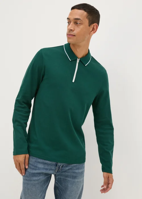 Green Tipped Interlock Long Sleeve Polo Shirt - S Image 1