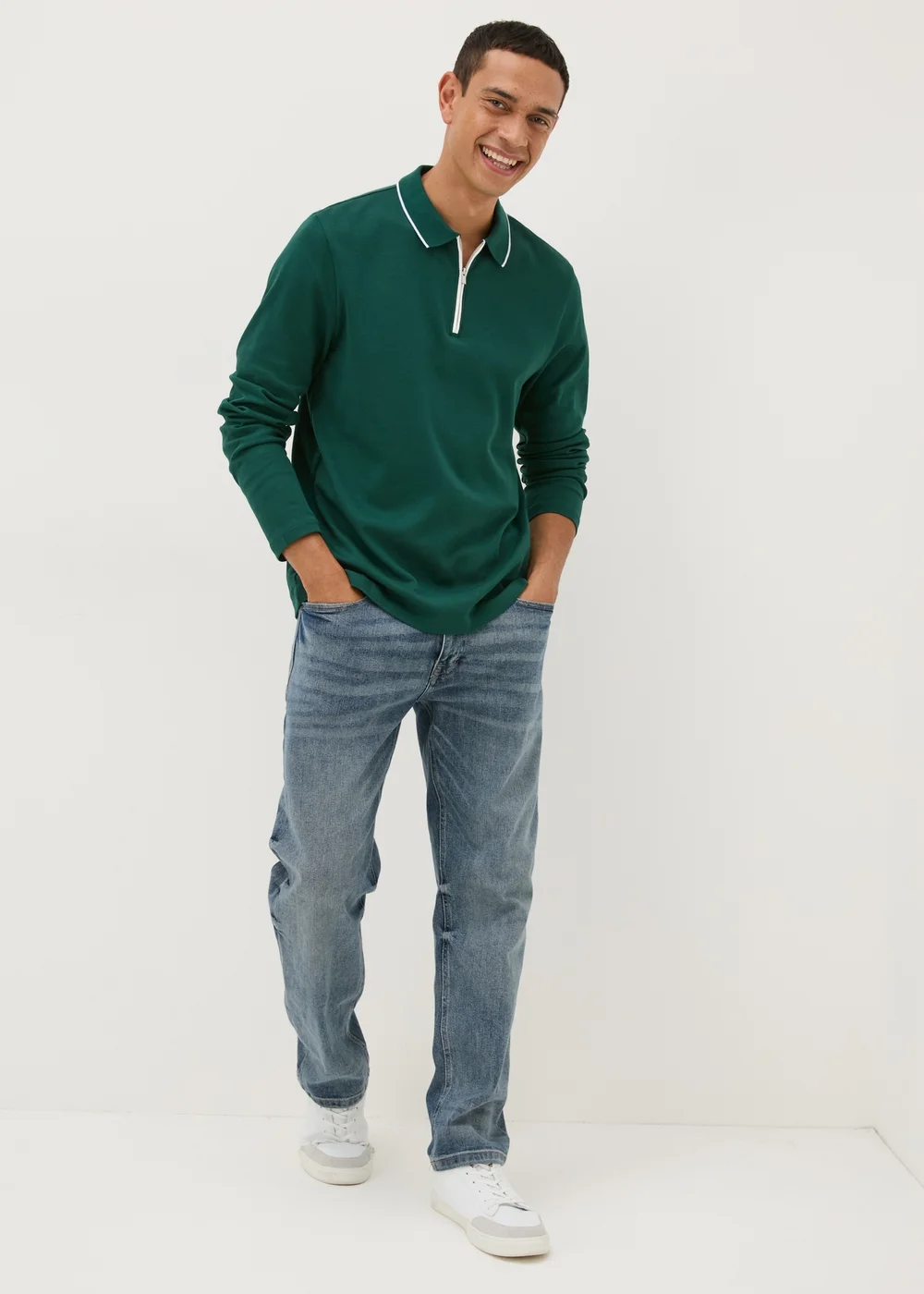 Green Tipped Interlock Long Sleeve Polo Shirt - S Image 4