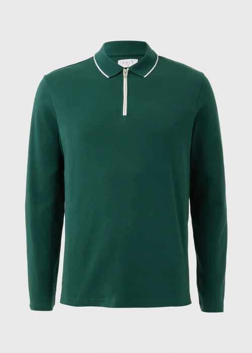Green Tipped Interlock Long Sleeve Polo Shirt - S Image 3