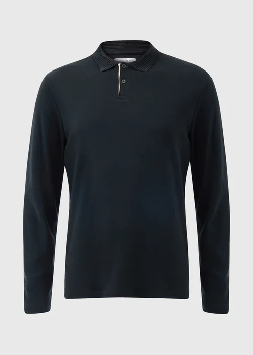 Black Contrast Placket Long Sleeve Polo Shirt - S Image 4