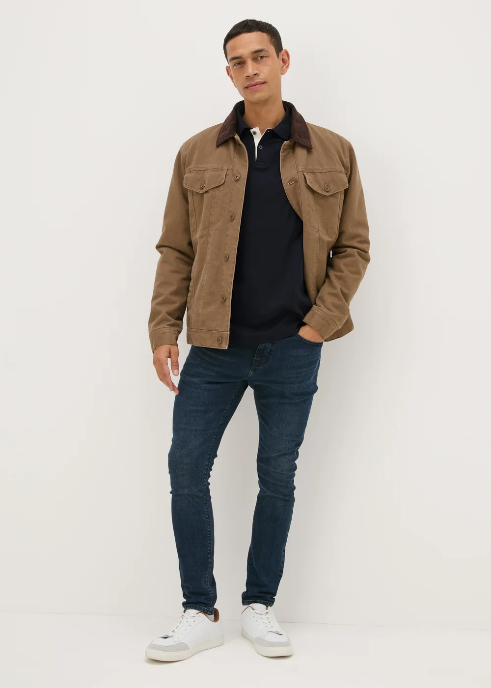 Black Contrast Placket Long Sleeve Polo Shirt - S Image 3