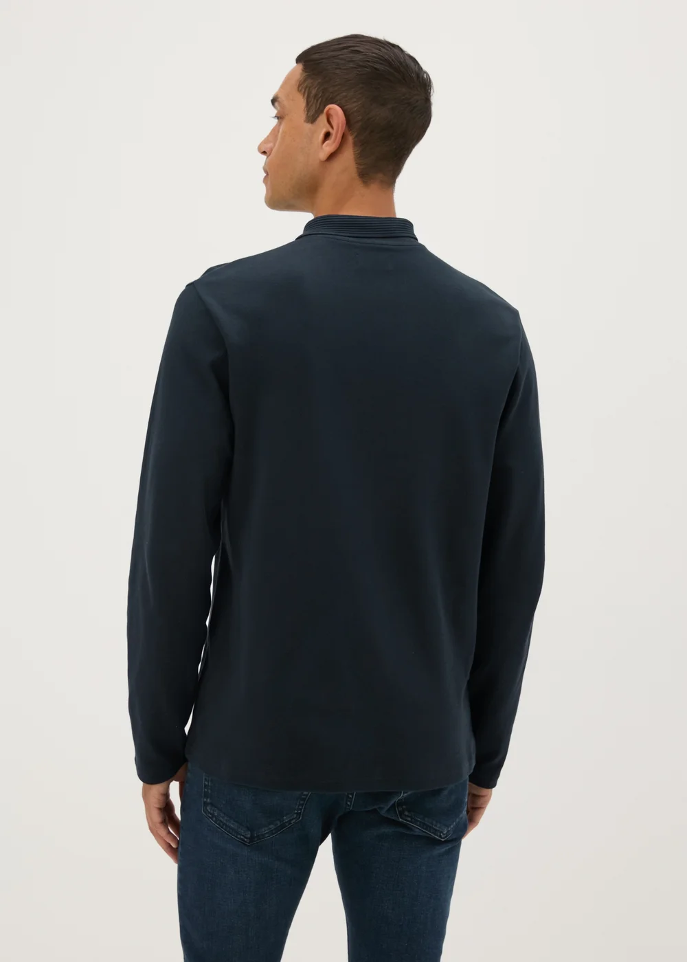 Black Contrast Placket Long Sleeve Polo Shirt - S Image 2