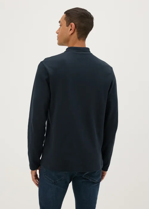Black Contrast Placket Long Sleeve Polo Shirt - S Image 2