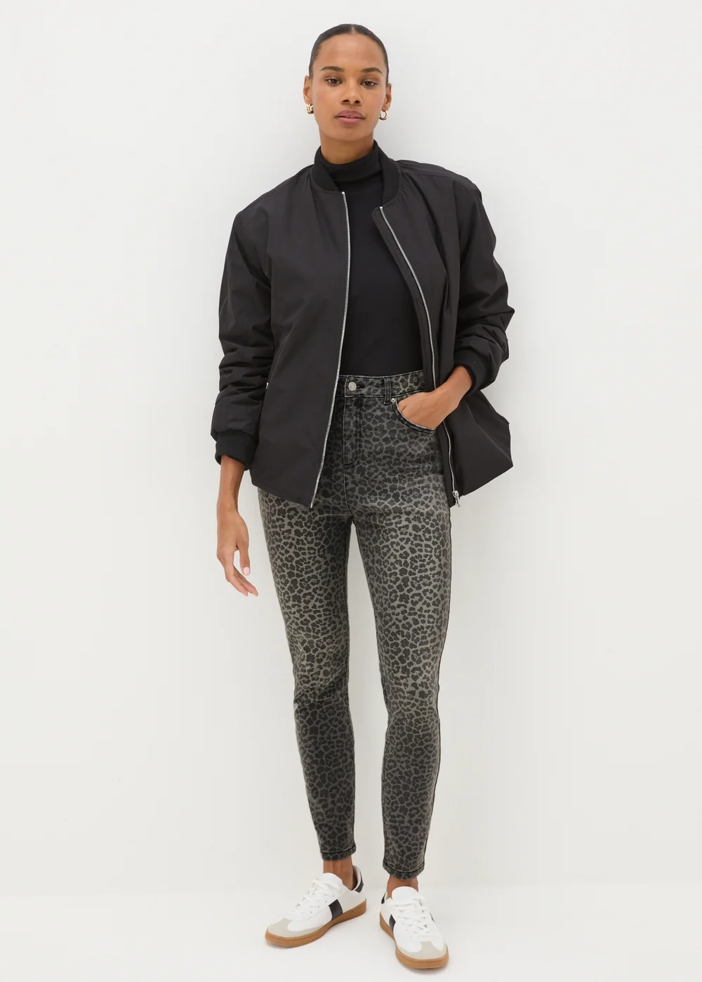 Papaya Petite Grey April Animal Skinny Jeans - 6 Image 1