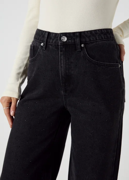Papaya Petite Black Wide Leg Stud Jeans - 6 Image 3