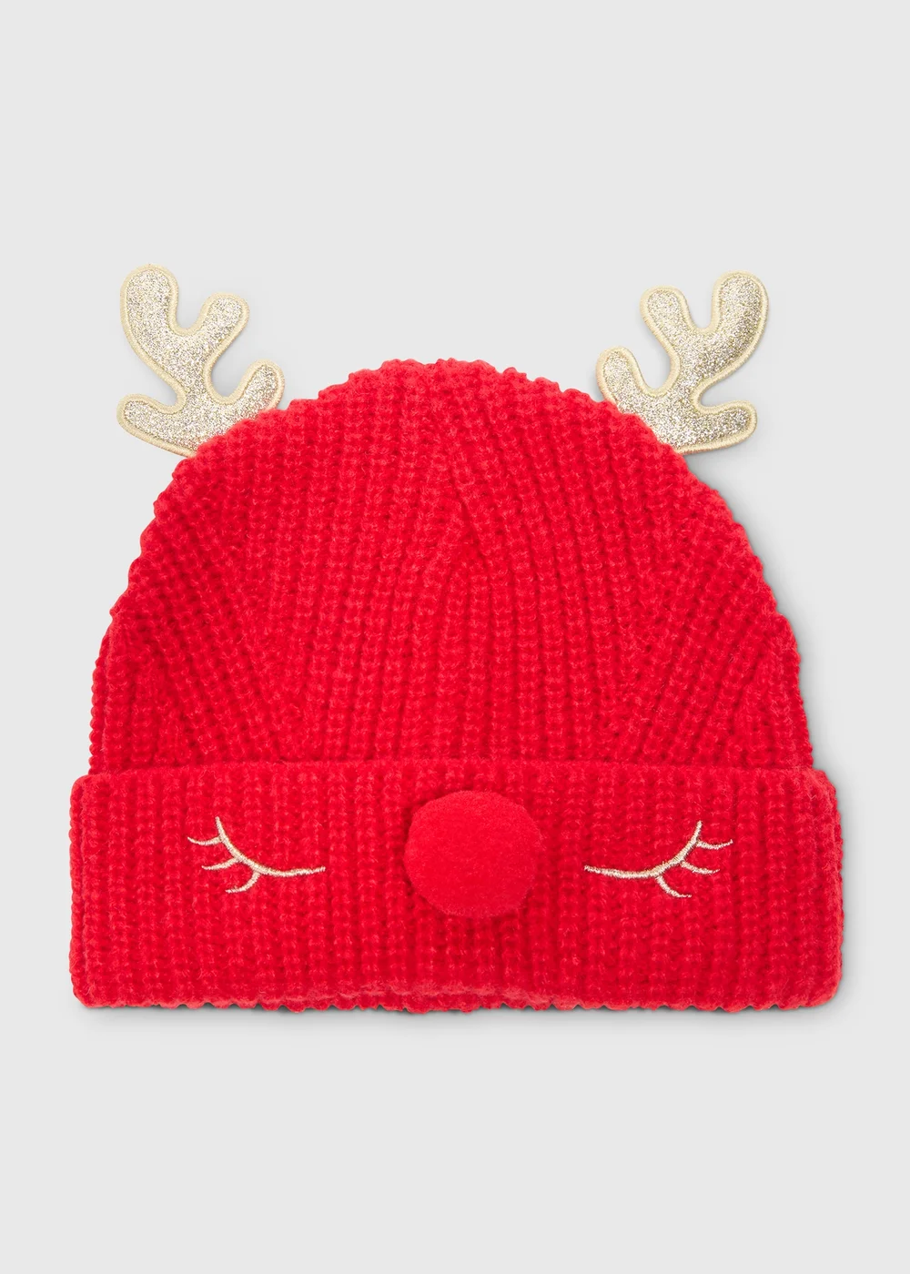 Christmas Kids Red Reindeer Beanie (3-13yrs) - Age 3 - 6 Years Image 1