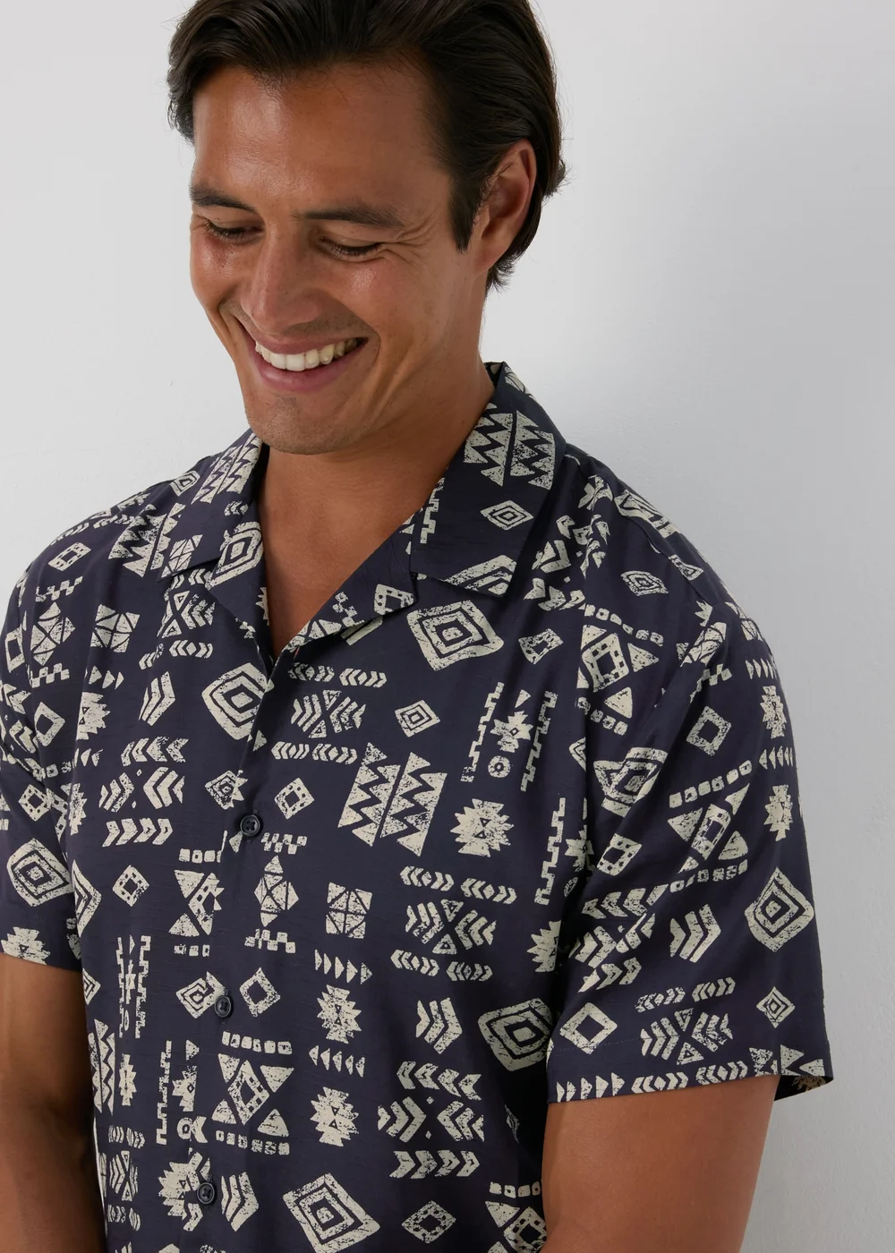 Navy Printed Viscose Shirt - S Image 3