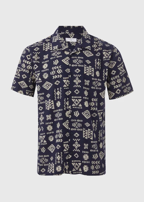 Navy Printed Viscose Shirt - S Image 5