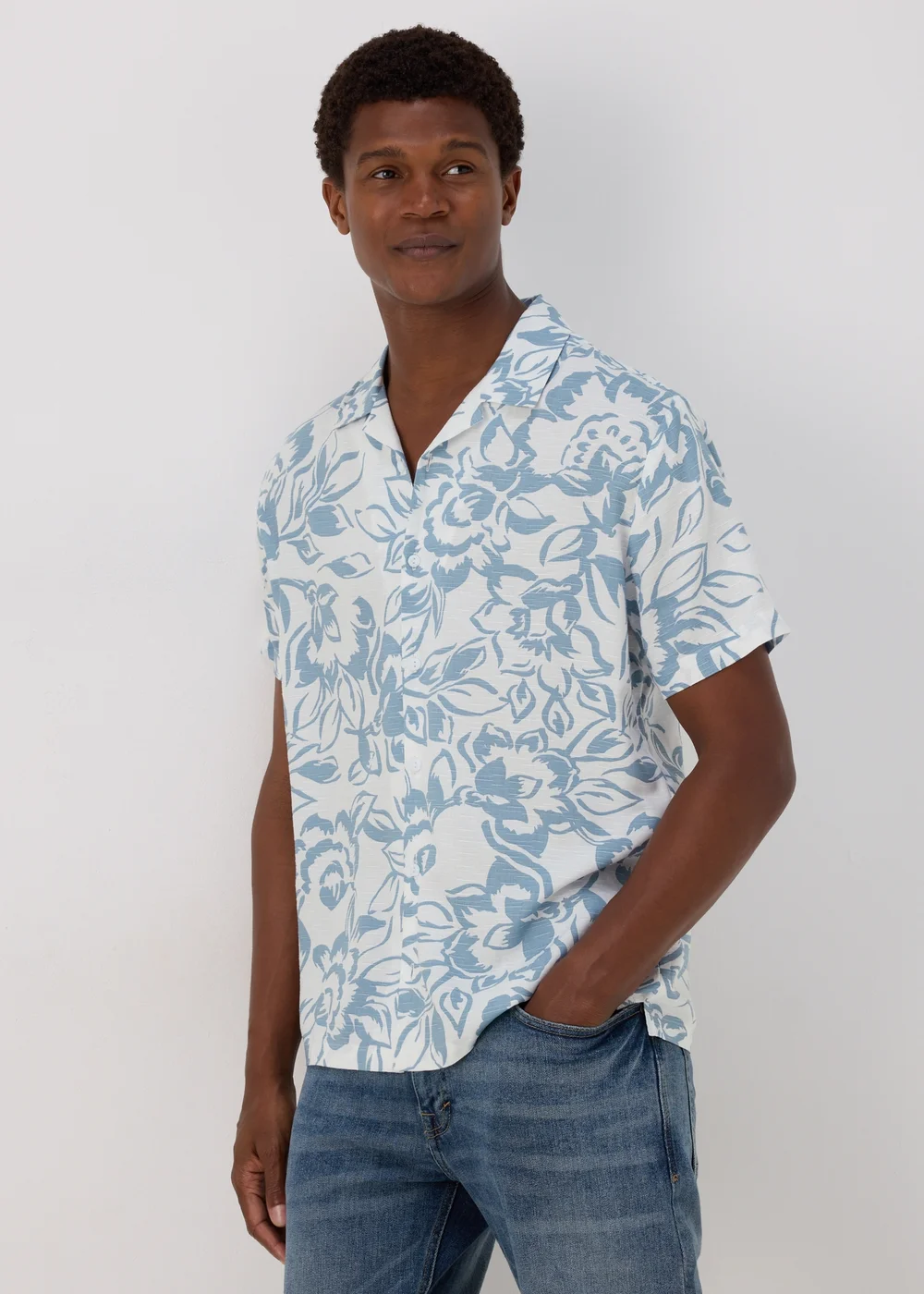 White Floral Viscose Shirt - S Image 1