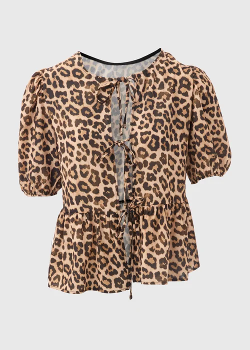 Brown Leopard Print Tie Front Top - 8 Image 5