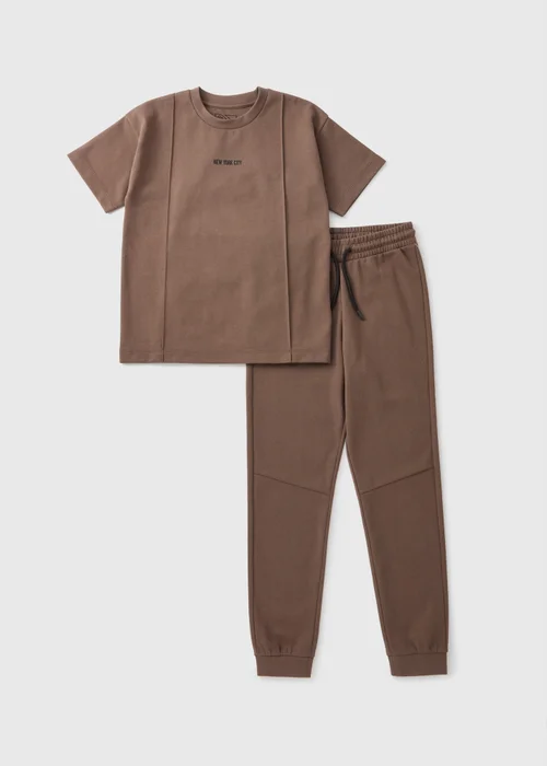 Boys Brown Top & Jogging Bottoms Set (7-15yrs) - Age 7 Years Image 1